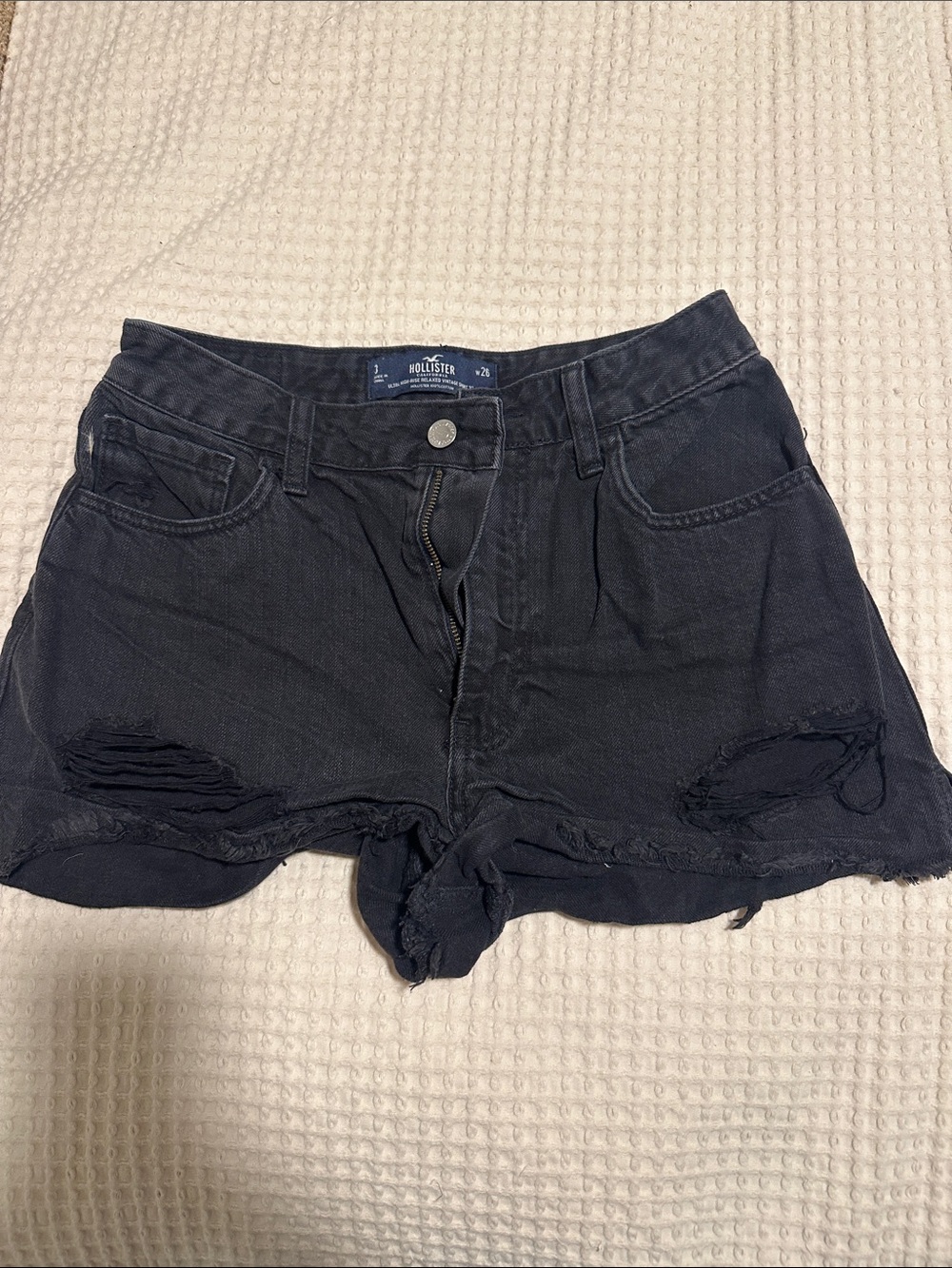 Hollister Black Ripped Denim High-Rise Shorts